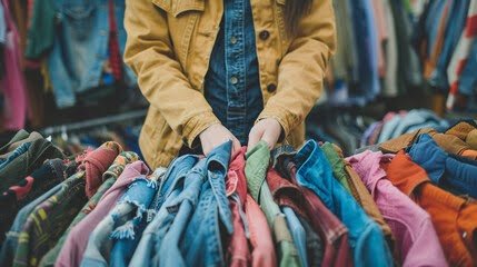 The environmental impact of fast fashion represented by a landfill filled with discarded clothing